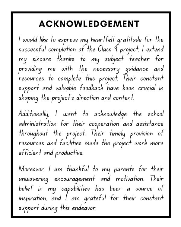 Sample Acknowledgement for Class 9 Project File