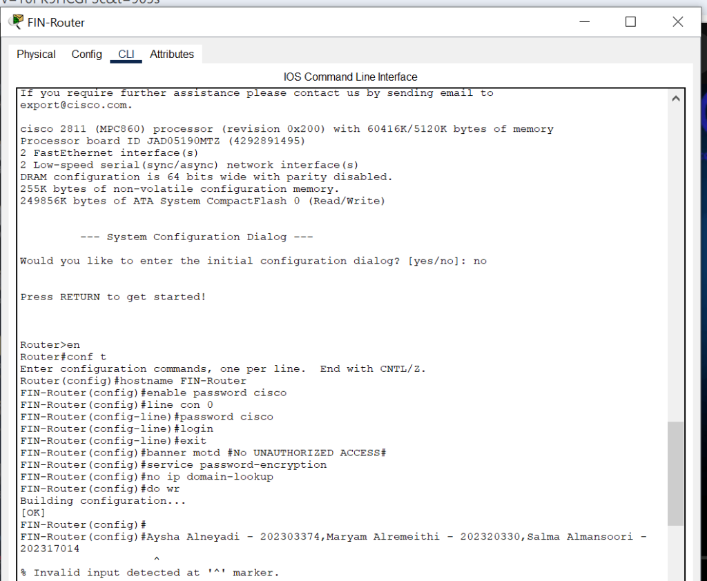 Basic Router Configuration Finance Dept