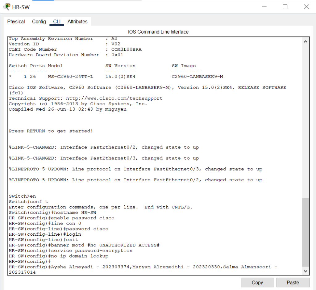 Basic Switch Configuration HR Dept