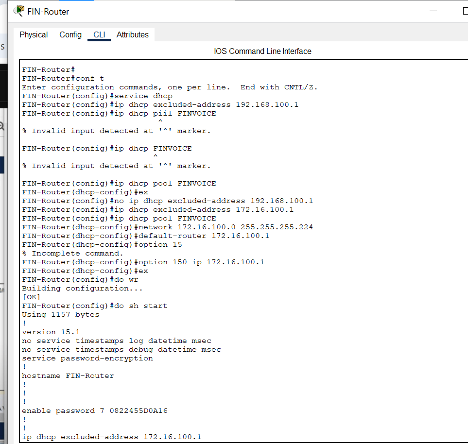 Configure DHCP pools FIN Router