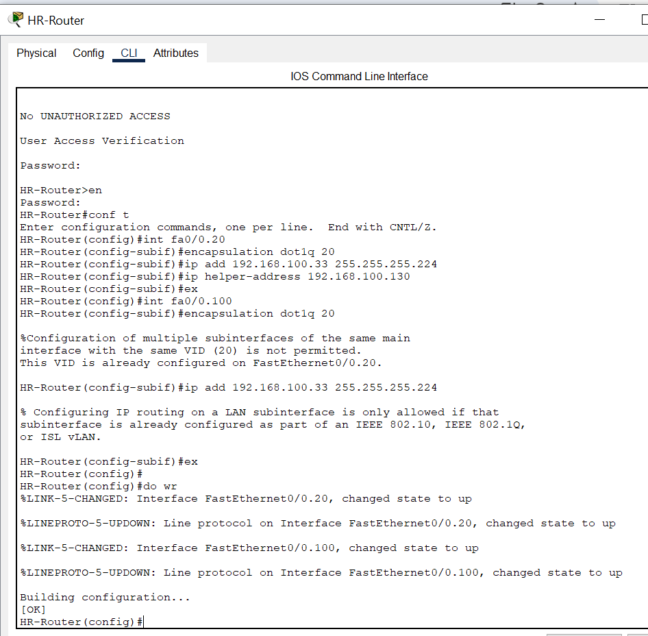 Inter-VLAN routing on HR Dept Router