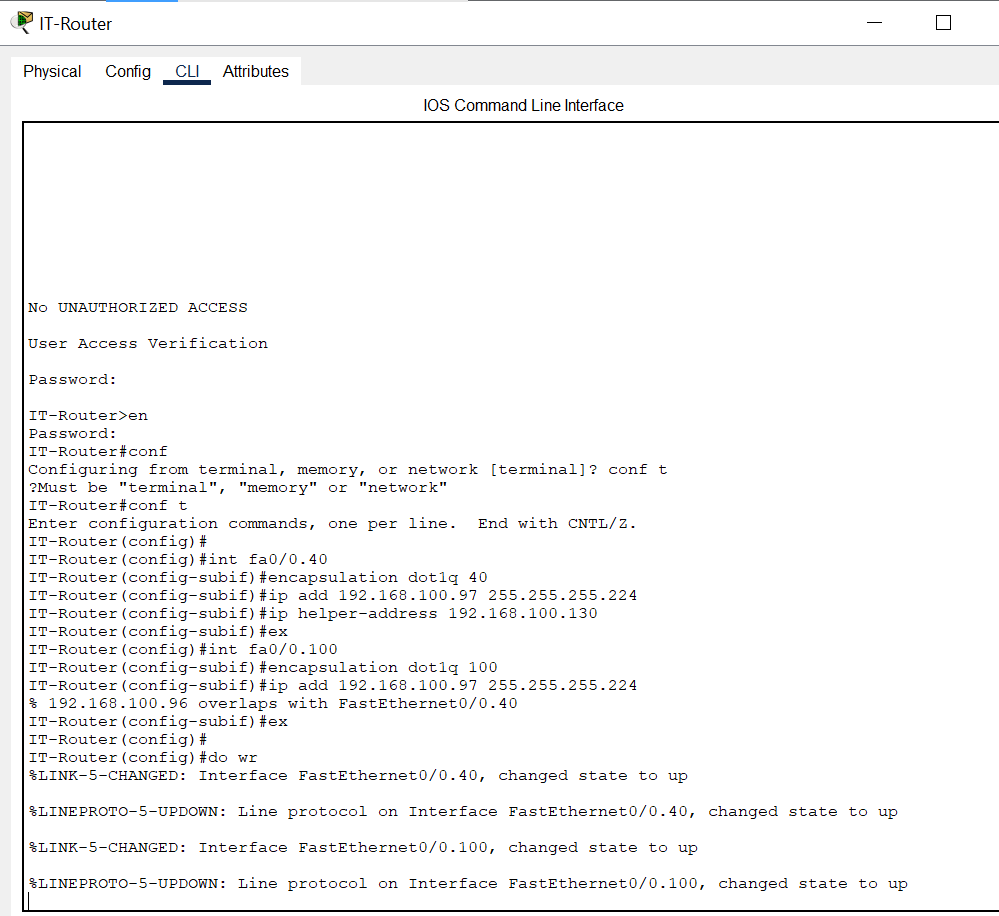 Inter-VLAN routing on IT Dept Router
