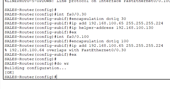 Inter-VLAN routing on Sales Dept Router