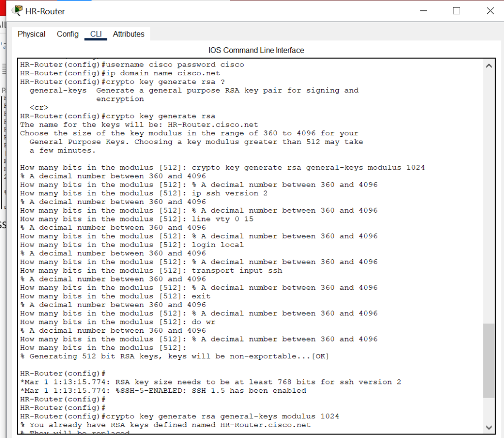 SSH Configuration on HR Dept Router
