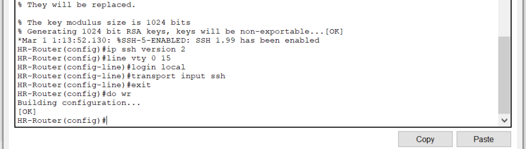 SSH Configuration on HR Dept Router 2