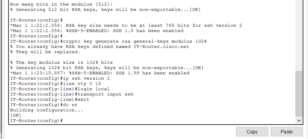 SSH Configuration on IT Dept Router 2