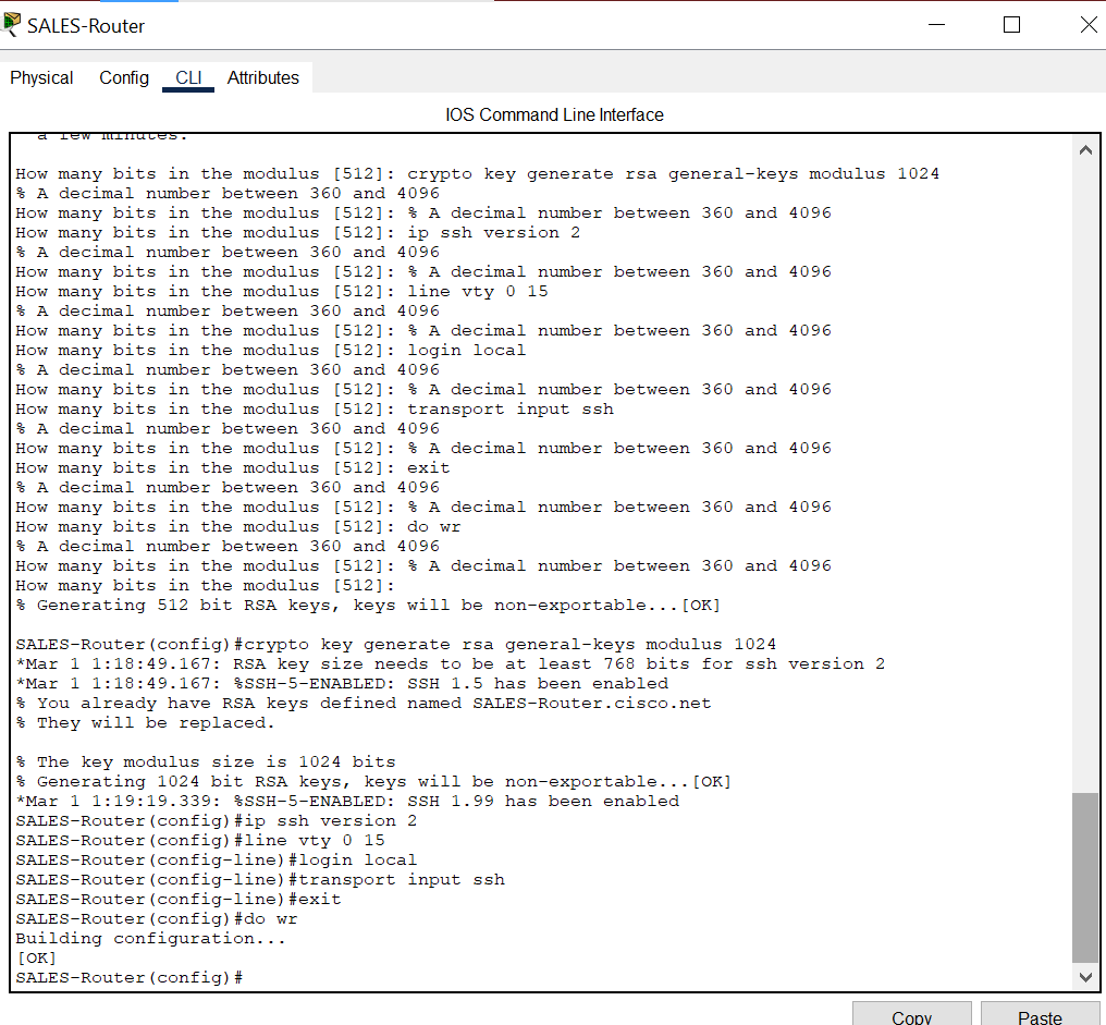 SSH Configuration on Sales Dept Router