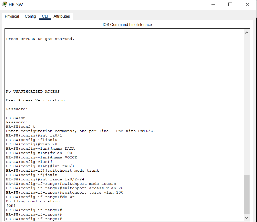 Vlan Configuration HR Dept