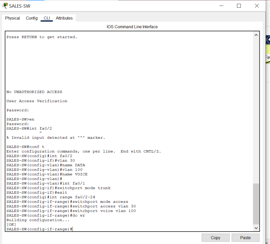 Vlan Configuration Sales Dept