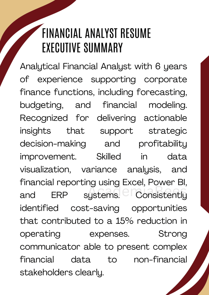 Financial Analyst Resume Executive Summary Sample