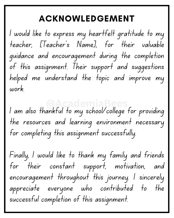 An Example of Short Acknowledgement for Assignment